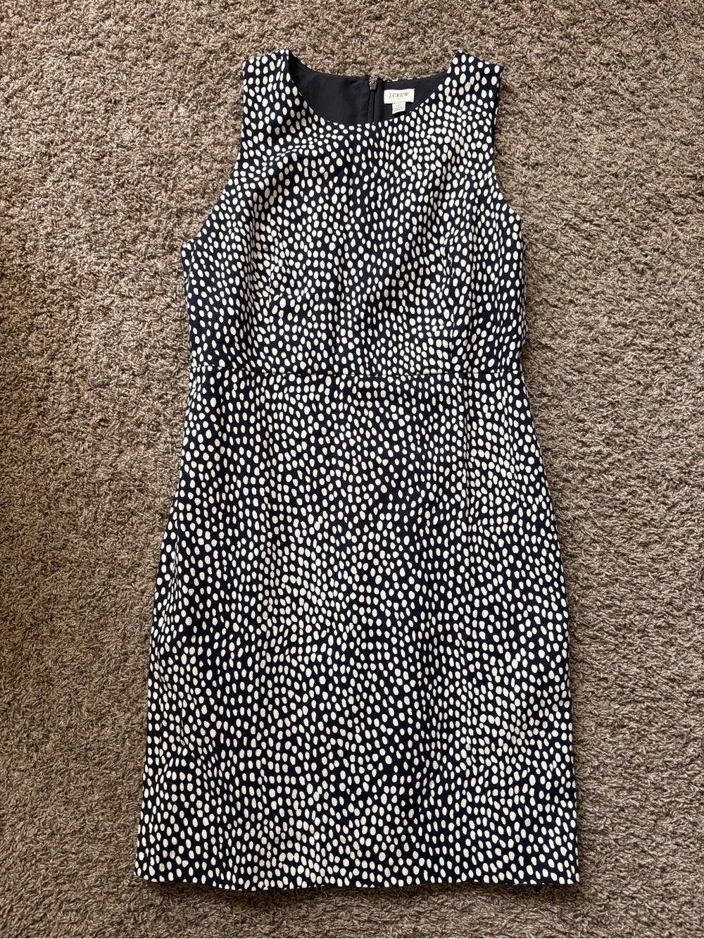 J. Crew Navy and White Dot Sheath Midi Dress